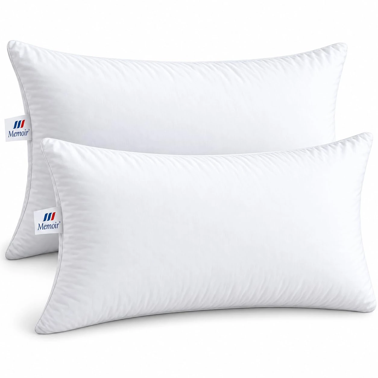 Memoir Soft Fibre Bed Pillows, Pack of 2, 16 × 24 inch | Premium Hollow Silicon Fibre Filling | Soft, Fluffy & Breathable Sleeping Pillows